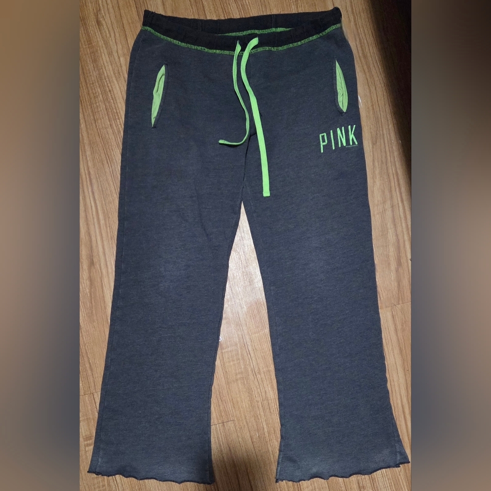 Victoria's Secret PINK 2012 Gray/Lime Green BF Style Flared Sweatpants Size XS